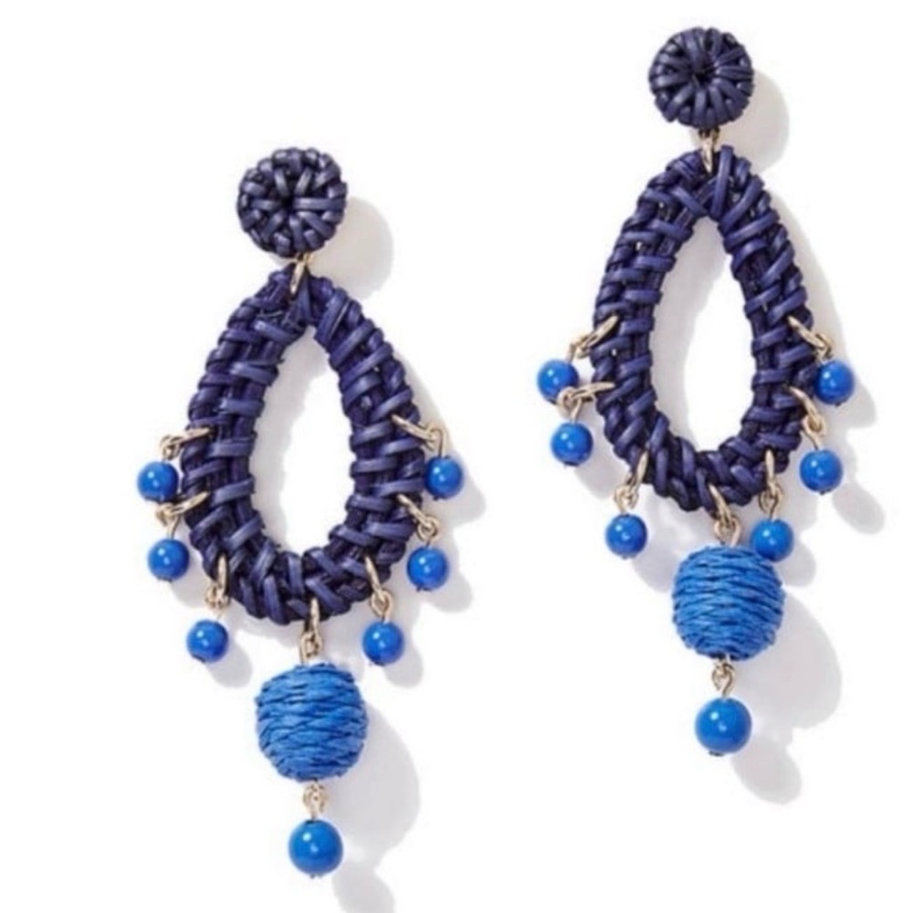 New Lilly Pulitzer  Alba Blue Raffia Dangle Earrings
